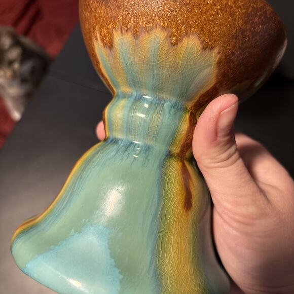 Set Of Three Ceramic Turquoise And Brown Glaze Candle Holders - Picture 12 of 16